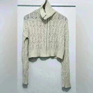 Pink Rose Women’s Size Medium Cream Cropped Full Zipper Sweater, Knit